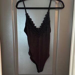 Free People Black Lace Trim Bodysuit